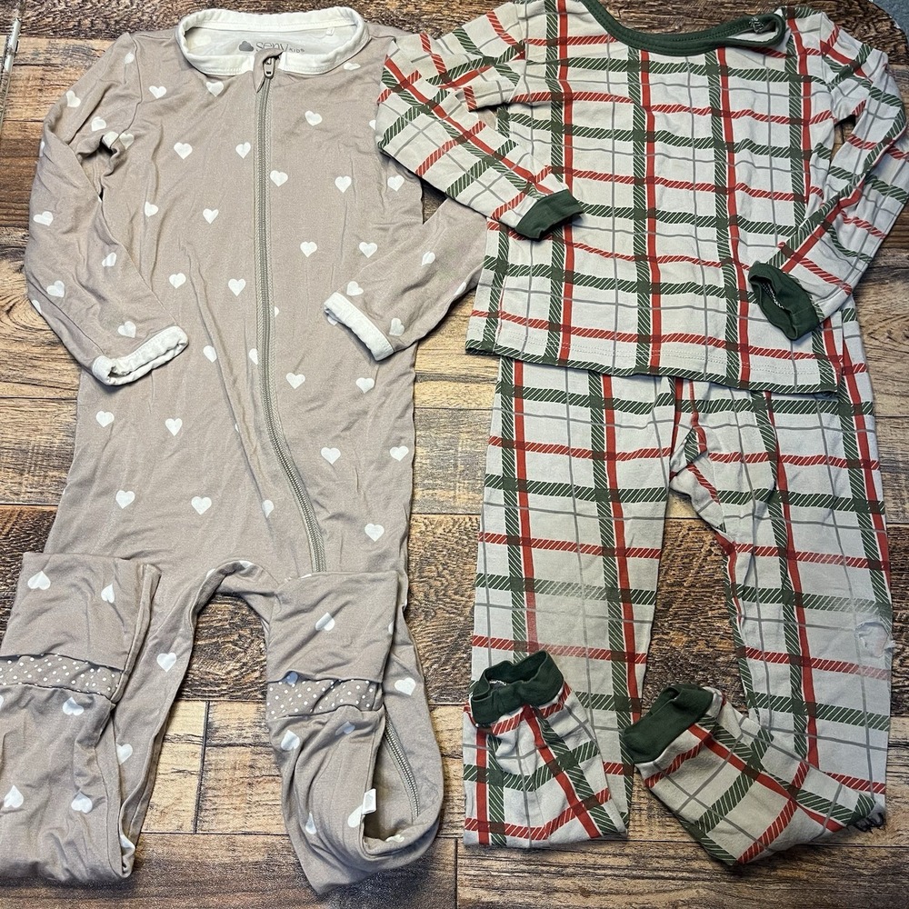 Bamboo Sleeper & Pajama Set Baby Girl 18-24m Hearts Christmas Plaid Kyte Seny